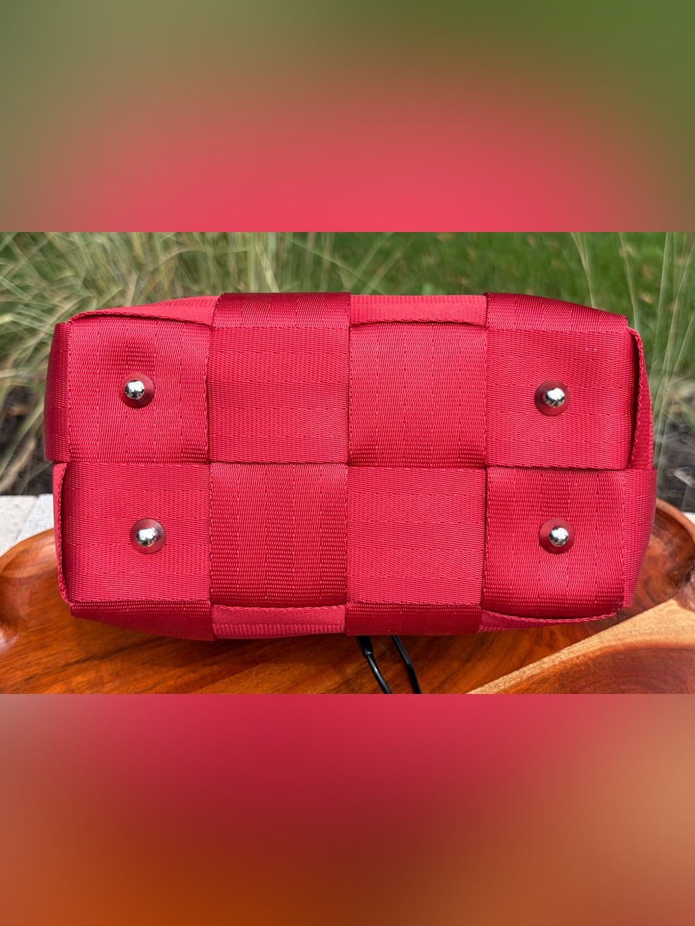 Vintage Harvey’s “The Original Detroit” Seatbelt Bag Small Tote Red EUC - Picture 11 of 15